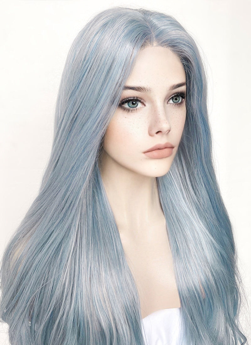 Ash Blue Straight Lace Front Synthetic Wig LF5006