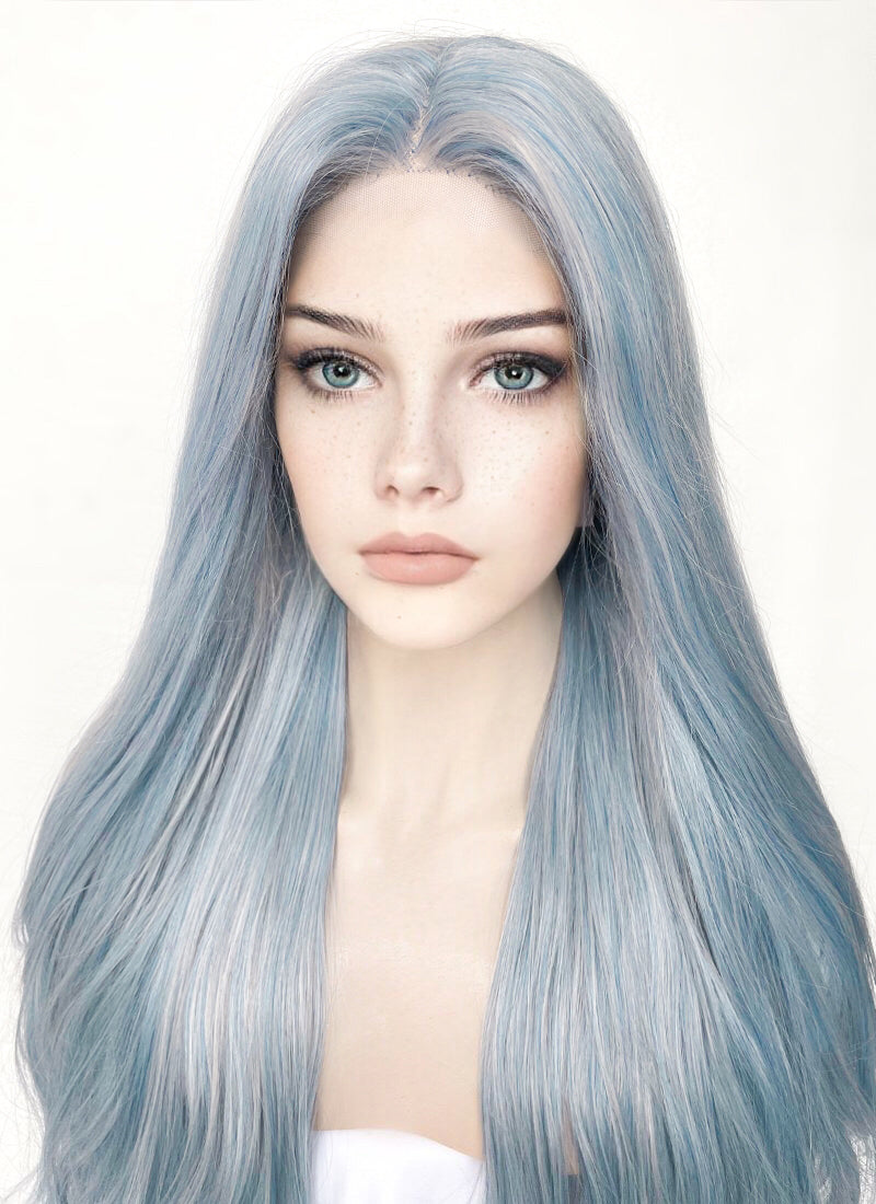 Ash Blue Straight Lace Front Synthetic Wig LF5006