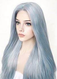 Ash Blue Straight Lace Front Synthetic Wig LF5006