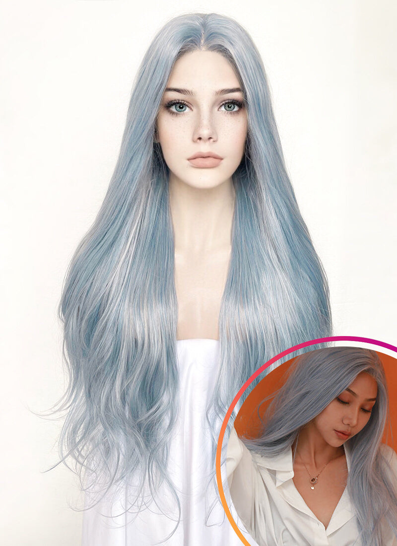 Ash Blue Straight Lace Front Synthetic Wig LF5006