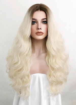 Blonde With Dark Roots Wavy Lace Front Synthetic Wig LF5085