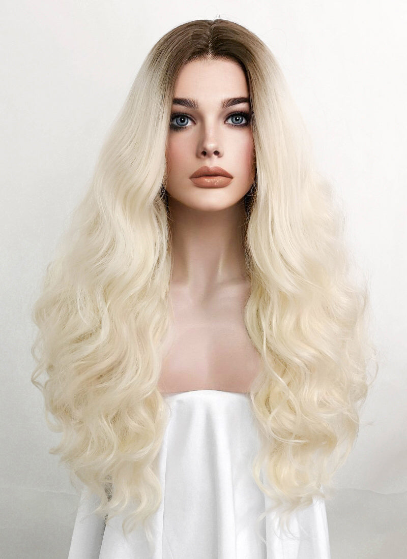 Blonde With Dark Roots Wavy Lace Front Synthetic Wig LF5085