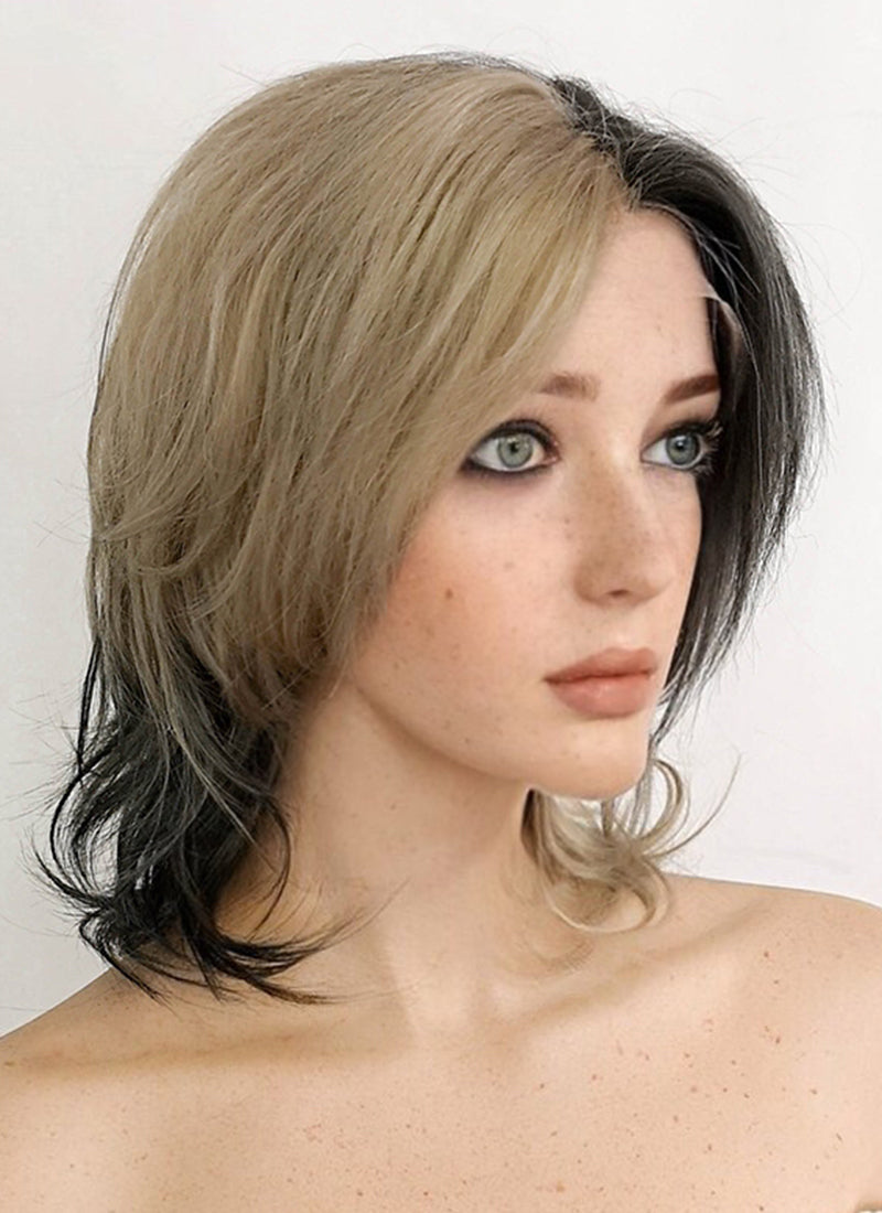 Blonde Black Split Gemini Color Wavy Lace Front Synthetic Wig LF5104A