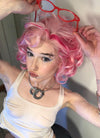 Pink Mixed Red Curly Lace Front Synthetic Wig LF5131