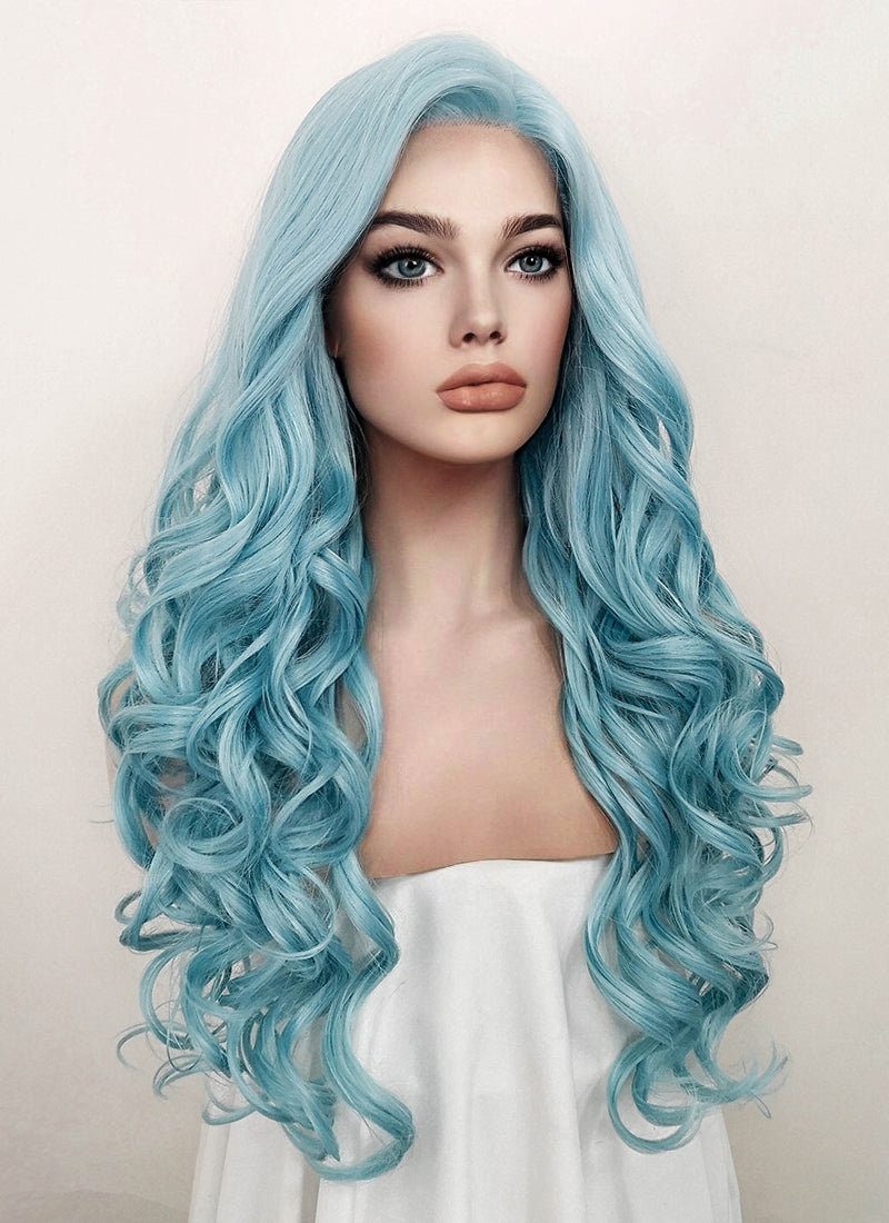 Pastel Blue Wavy Lace Front Synthetic Wig LF5132