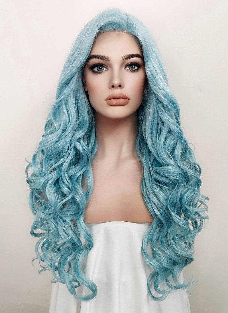 Pastel Blue Wavy Lace Front Synthetic Wig LF5132