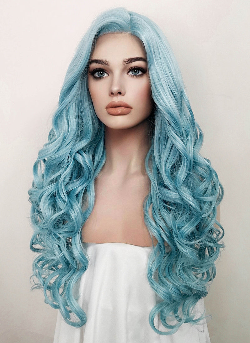 Pastel Blue Wavy Lace Front Synthetic Wig LF5132