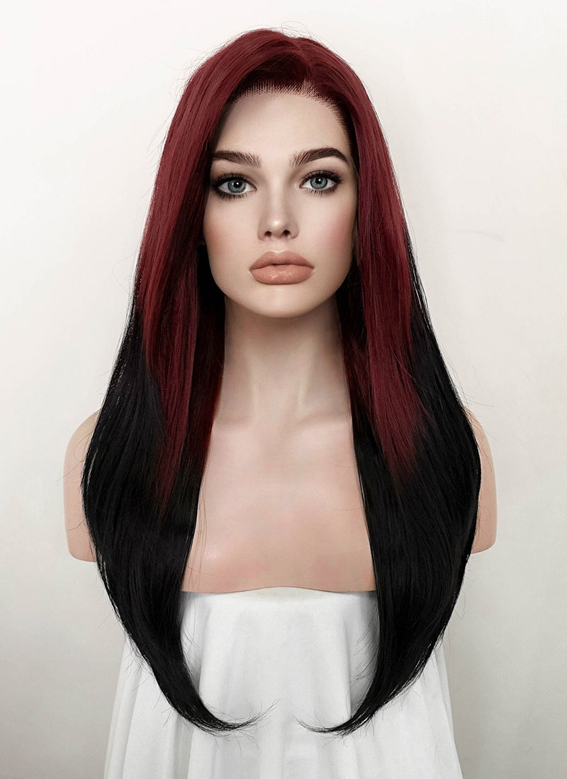 Red Mixed Black Straight Lace Front Synthetic Wig LF5135
