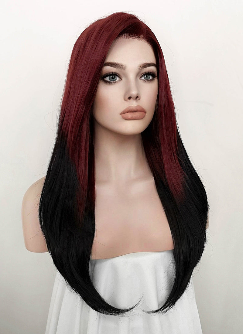 Red Black Ombre Straight Lace Front Synthetic Wig LF5135