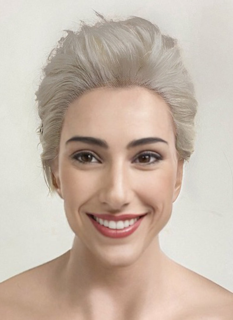 The Sandman Desire Pastel Blondish Grey Straight Pixie Lace Front Synthetic Men's Wig LF5143A