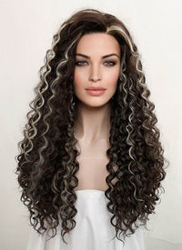 Brunette Mixed Blonde Curly Lace Front Synthetic Wig LF5146