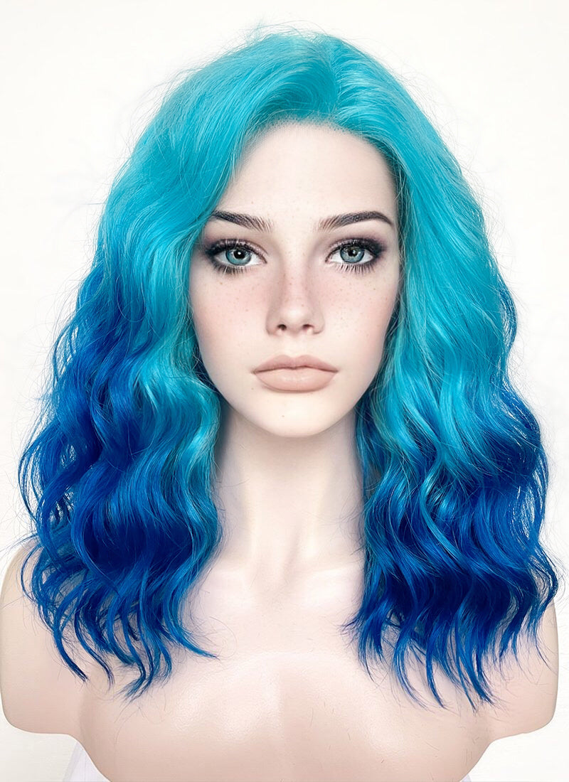 Two Tone Blue Wavy Lace Front Synthetic Wig LF5153