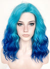 Two Tone Blue Wavy Lace Front Synthetic Wig LF5153
