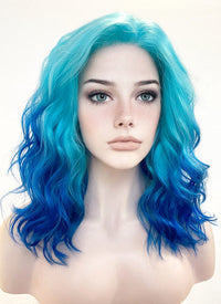 Two Tone Blue Wavy Lace Front Synthetic Wig LF5153