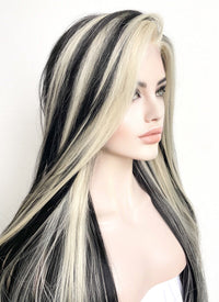 Blonde Mixed Black Straight Lace Front Synthetic Wig LF5155