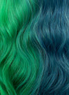 Blue Green Split Gemini Color With Dark Roots Wavy Lace Front Synthetic Wig LF5159