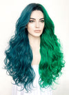 Blue Green Split Gemini Color With Dark Roots Wavy Lace Front Synthetic Wig LF5159