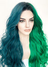 Blue Green Split Gemini Color With Dark Roots Wavy Lace Front Synthetic Wig LF5159