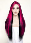 Black Mixed Magenta Straight Lace Front Synthetic Wig LF5164