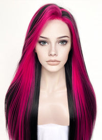 Black Mixed Magenta Straight Lace Front Synthetic Wig LF5164