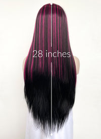 Black Mixed Magenta Straight Lace Front Synthetic Wig LF5164