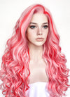 Pink Mixed Red Spiral Curly Lace Front Synthetic Wig LF5167