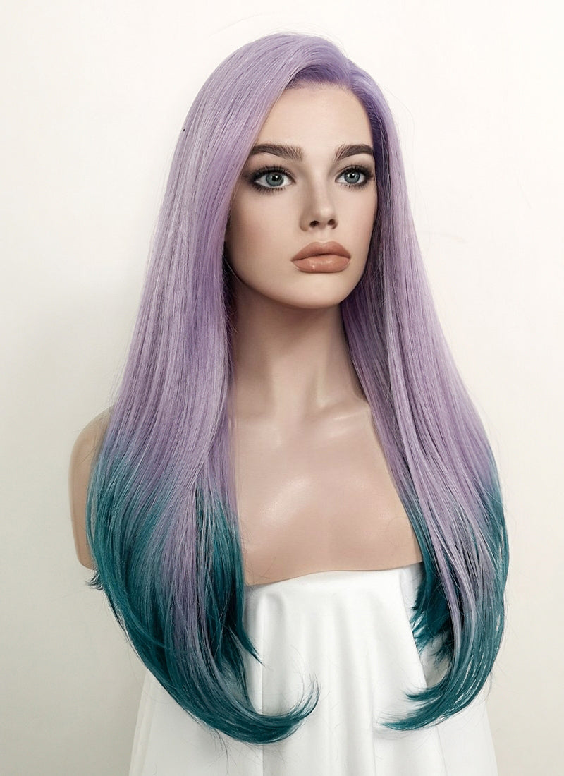 Purple Green Ombre Straight Lace Front Synthetic Wig LF551