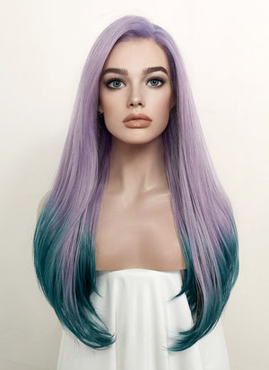 Purple Green Ombre Straight Lace Front Synthetic Wig LF551