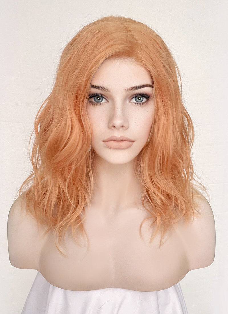 Pastel Peach Pink Wavy Lace Front Synthetic Wig LF6002