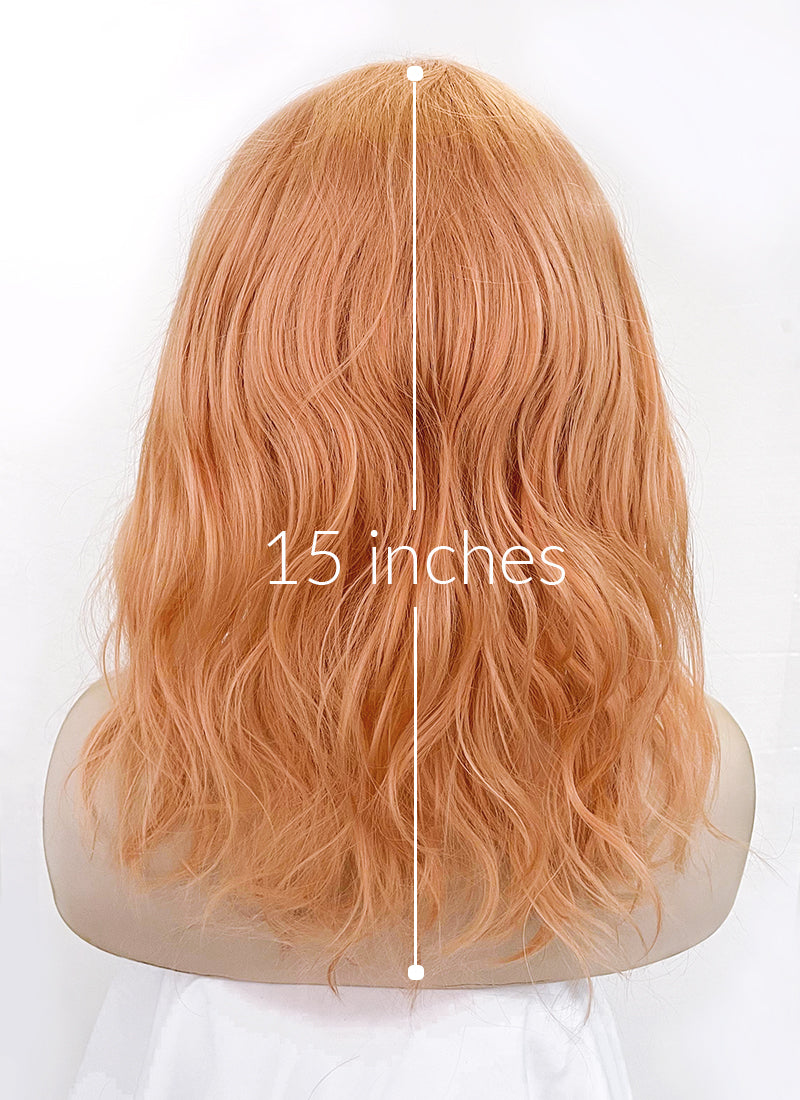 Pastel Peach Pink Wavy Lace Front Synthetic Wig LF6002