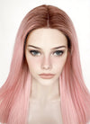 Pastel Pink With Brown Roots Straight Lace Front Kanekalon Synthetic Wig LF6008