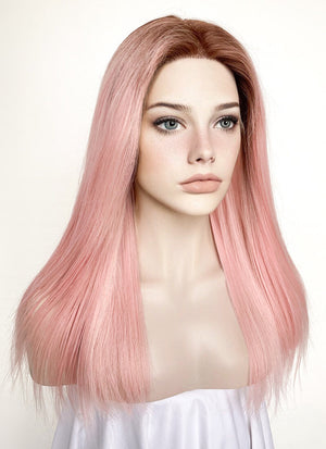 Pastel Pink With Brown Roots Straight Lace Front Kanekalon Synthetic Wig LF6008