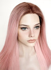 Pastel Pink With Brown Roots Straight Lace Front Kanekalon Synthetic Wig LF6008