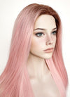 Pastel Pink With Brown Roots Straight Lace Front Kanekalon Synthetic Wig LF6008