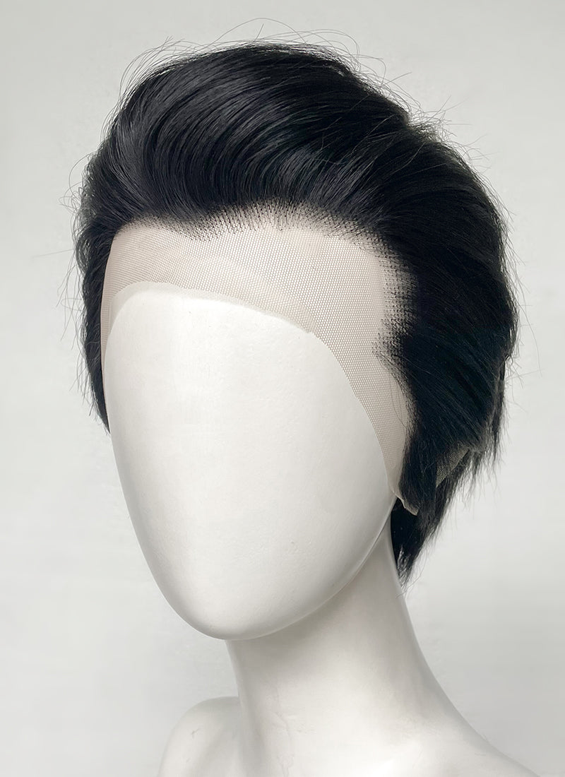 Elvis Black Straight Slicked Back Lace Front Synthetic Wig LF6010