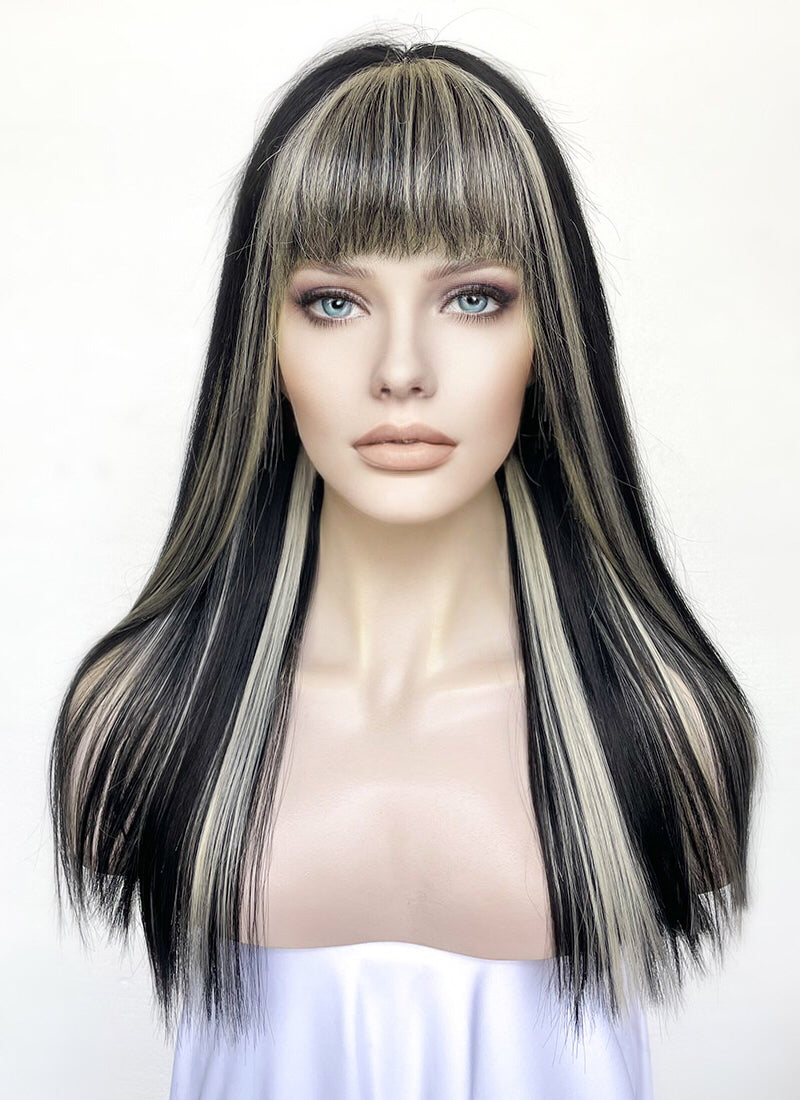 Blonde Mixed Black Straight Lace Front Synthetic Wig LF6015