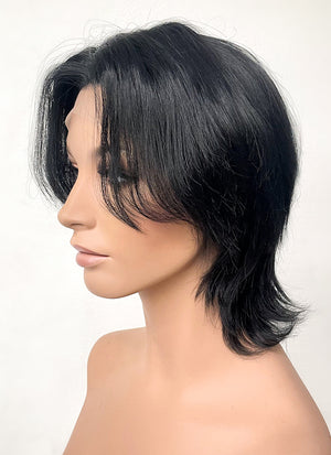 Jet Black Wolf Cut Lace Front Synthetic Men's Wig LF6016