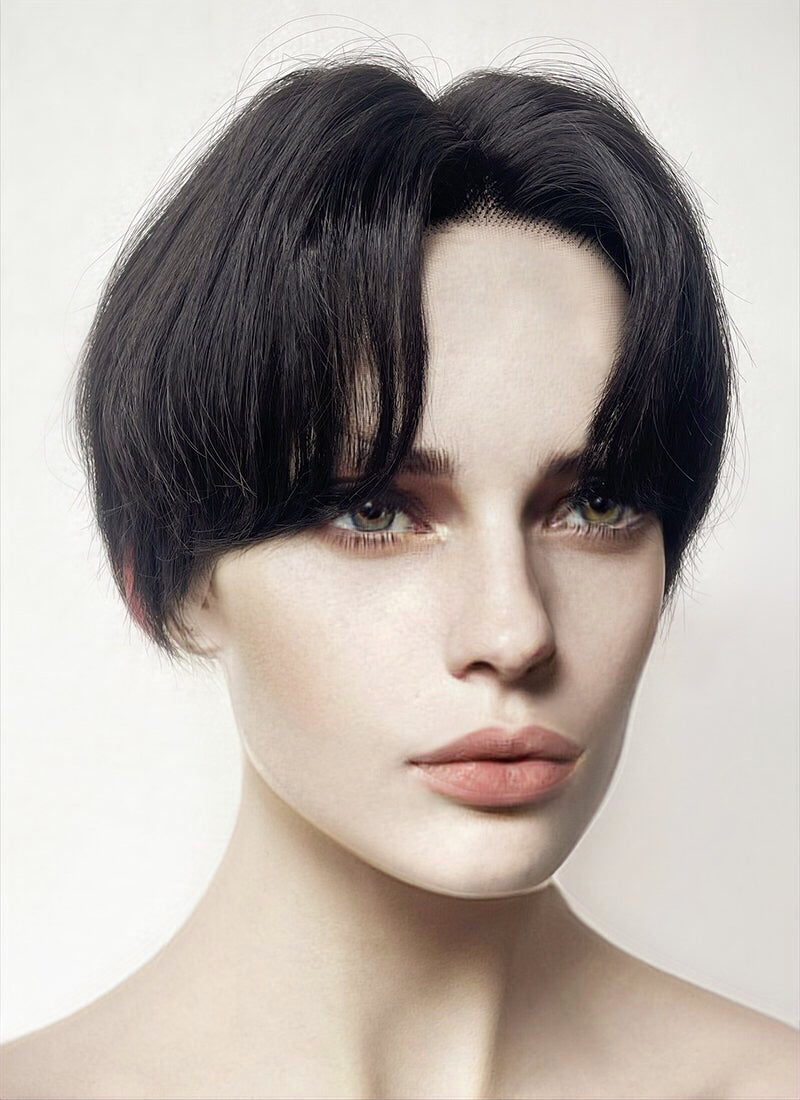 Black Rainbow Color Straight Lace Front Synthetic Men's Wig LF6019
