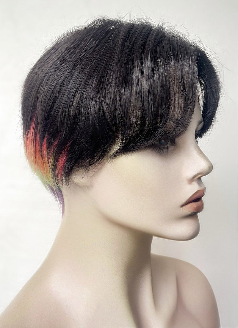 Black Rainbow Color Straight Lace Front Synthetic Men's Wig LF6019