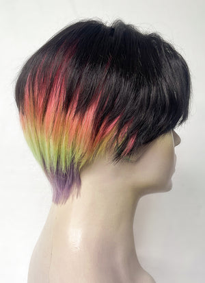 Black Rainbow Color Straight Lace Front Synthetic Men's Wig LF6019