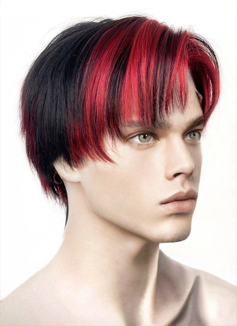 Black Mixed Red Straight Lace Front Synthetic Men's Wig LF6027