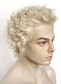 Good Omens Aziraphale Ash Blonde Curly Lace Front Synthetic Men's Wig LF6041