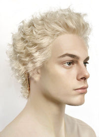 Good Omens Aziraphale Ash Blonde Curly Lace Front Synthetic Men's Wig LF6041