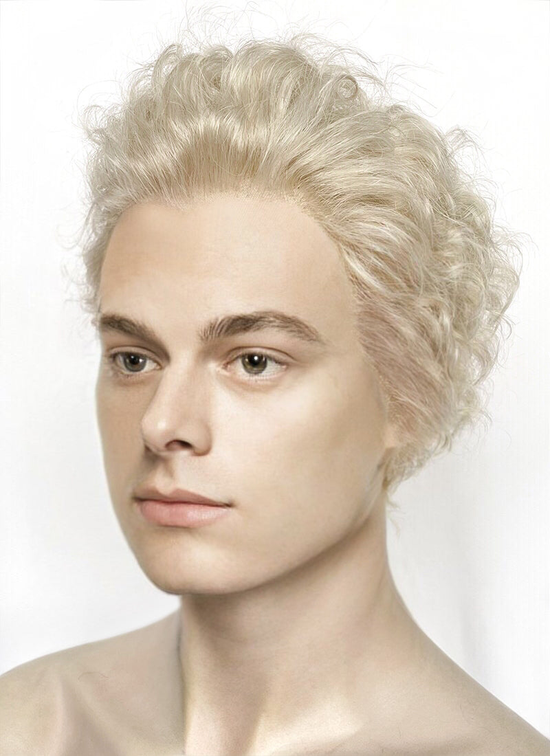 Good Omens Aziraphale Ash Blonde Curly Lace Front Synthetic Men's Wig LF6041