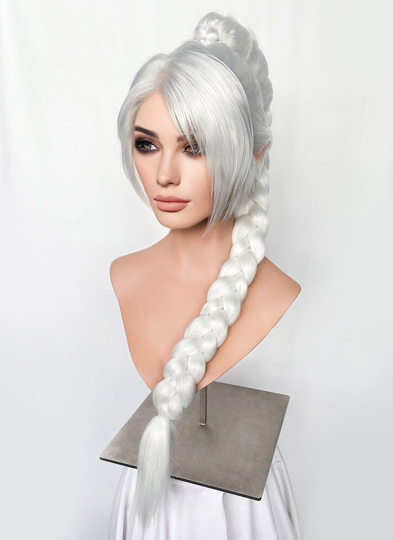 Baldur's Gate 3 Shadowheart White Yaki Straight Lace Front Synthetic Wig With Ponytial Extension LF6048