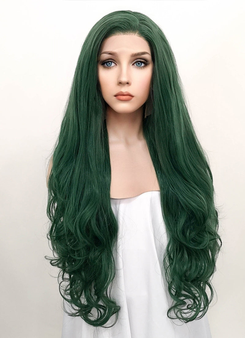 Dark Green Wavy Lace Front Synthetic Wig LF667V