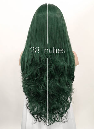 Dark Green Wavy Lace Front Synthetic Wig LF667V