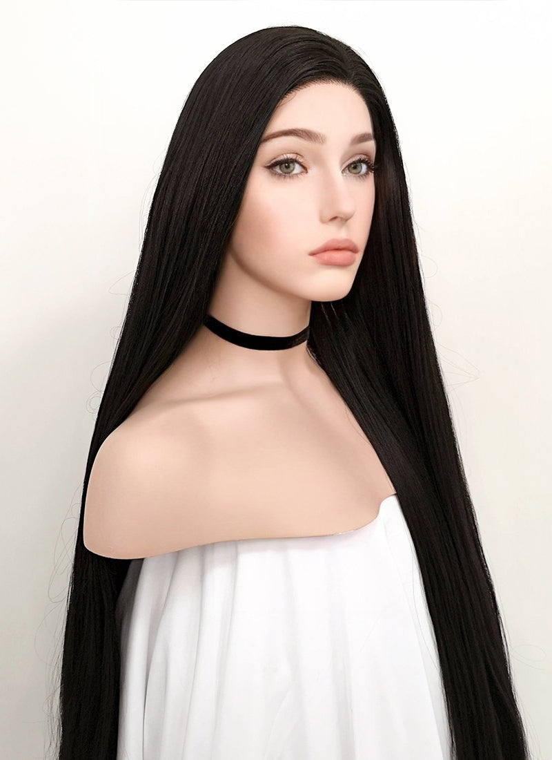 Straight Yaki Natural Black Lace Front Synthetic Wig LF701A