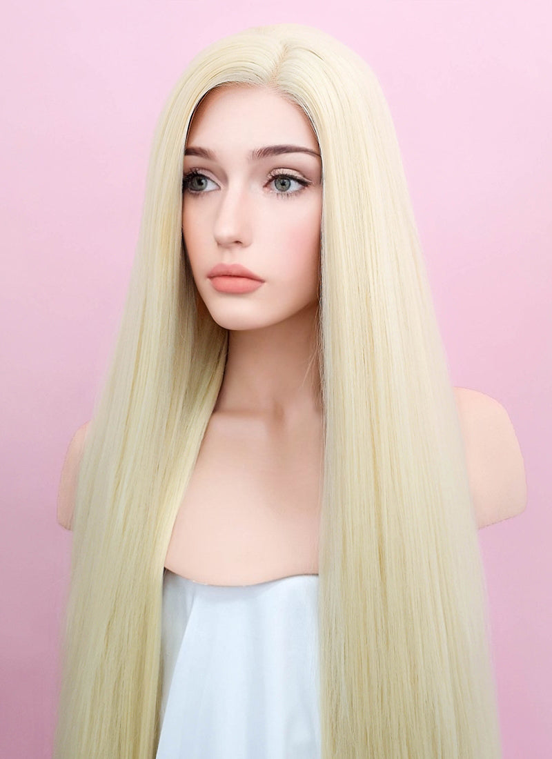 Straight Yaki Blonde Lace Front Synthetic Wig LF701E