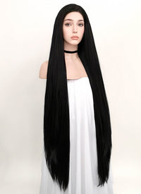 Straight Yaki Jet Black Lace Front Synthetic Wig LF701R